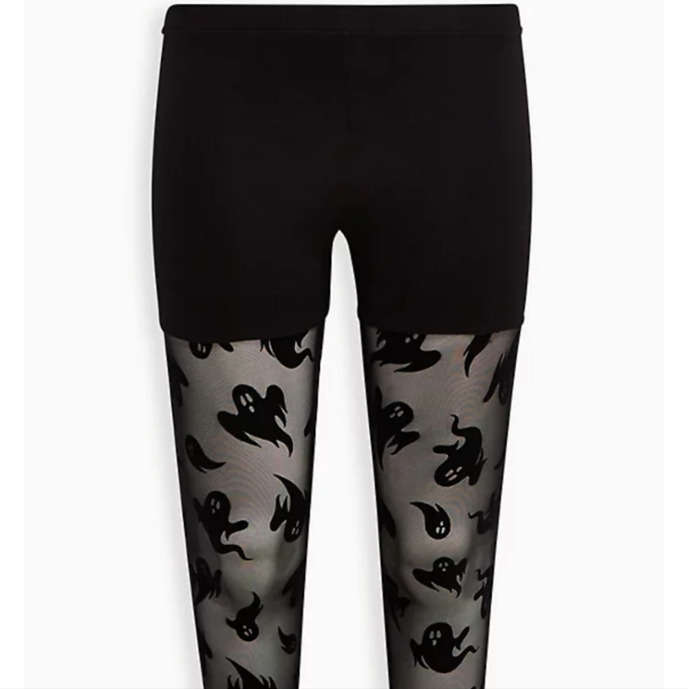 🆕️🎃👻GHOST COMFORT WAIST CROPPED LEGGING - FLOCKED  BLACK👻🎃